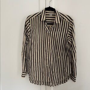 Toteme Black and Cream Striped Button Down Shirt